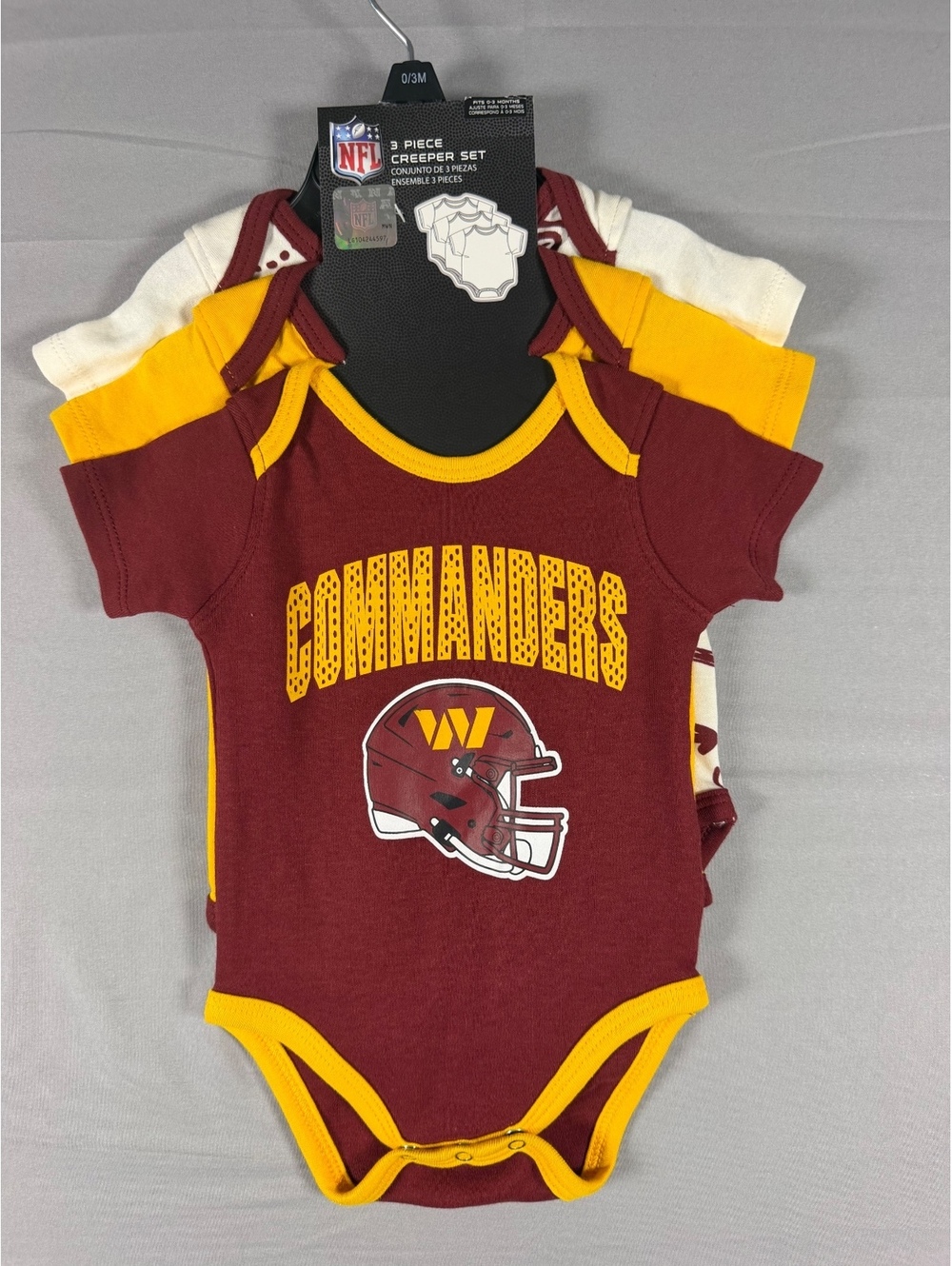 NFL Washington Commanders 3-Piece Baby Creeper Set Size 0-3 Months